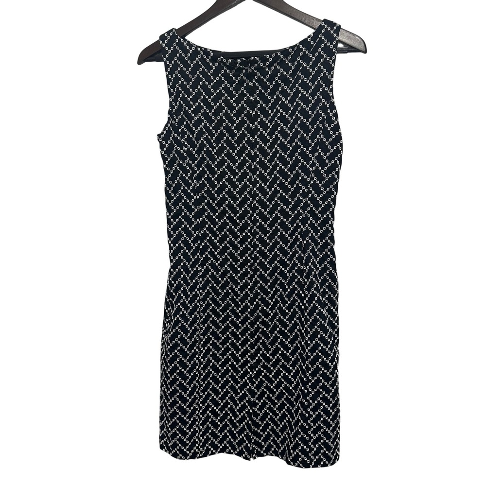 Jones New York Signature Dress Womens 4 Black White Embroidered Sheath Boat Neck